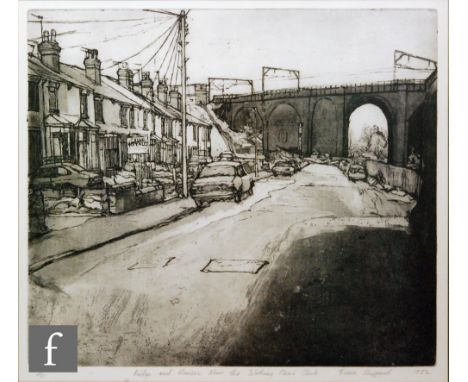 Fiona Sheppard (Contemporary) - 'Bridge and Houses near the working Mens' club', etching with aquatint, signed and dated in p