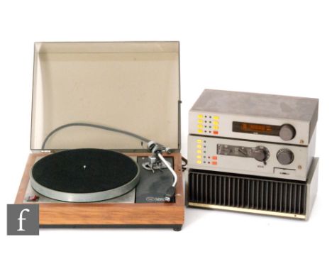 Linn Sondek - A transcription LP12 turntable, model number 3009, with original smokey perspex hood and teak mount, sold with 