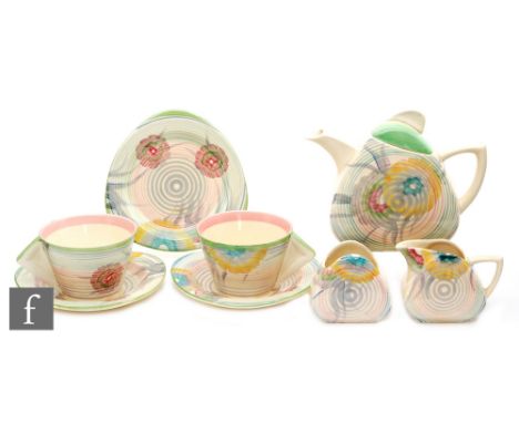 Clarice Cliff - Morning - A Trieste shape early morning breakfast set circa 1935, hand painted with stylised flowers and foli