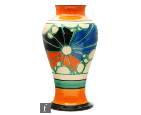 Clarice Cliff - Broth - A shape 14 Mei Ping vase circa 1929, hand painted with a band of bubbles and star burst motifs betwee
