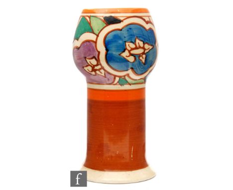Clarice Cliff - Orange Gardenia - A shape 269 vase circa 1930, hand painted with a band of stylised flowers and foliage betwe