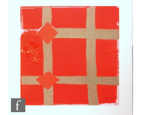 Sandra Blow, RA (1925-2006) - 'Red Melange', lithograph with hessian strips and applied collage, signed in pencil, unframed, 