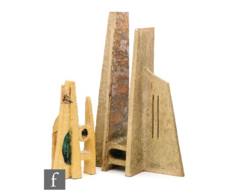 Barbara Watkins - A later 20th Century Brutalist abstract architectural sculpture, in buff and partly picked out in an orange