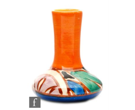 Clarice Cliff - Sliced Fruit - A shape 177 miniature vase of compressed globe and shaft form, hand painted to the body with a