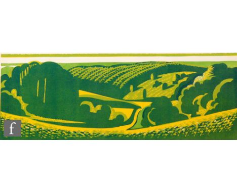 Peter Shread, RBSA (Contemporary) - 'View from the Four Stones, Clent', woodcut, signed and dated '91 in pencil, artist's pro