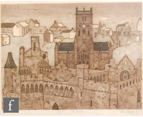 Valerie Thornton (1931-1991) - 'St Davids', etching, signed in pencil and dated '71, numbered 65/75, framed, 40cm x 53cm, als