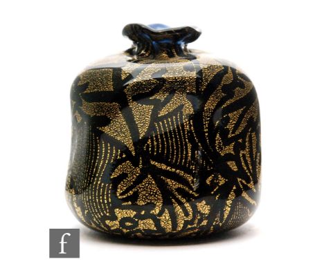 Isle of Wight - A later 20th Century Archive Elizabethan Tapestry glass jar of dimpled form with crimped rim, decorated with 