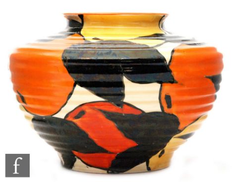 Clarice Cliff - Oranges &amp; Lemons - A shape 356 vase circa 1931, hand painted with yellow, orange and red fruit with large