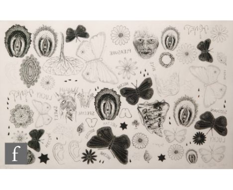 Kiki Smith (Contemporary) - 'Tattoo Print', screen print, signed in pencil and dated 1995, numbered 52/100, bears Pace Prints
