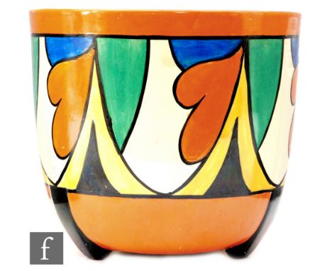 Clarice Cliff - Double V - A large Dover jardiniere circa 1929, hand painted with a band of stylised leaves and chevrons betw