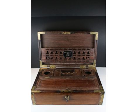 A large vintage campaign style writing slope with brass fittings, complete with original key. 