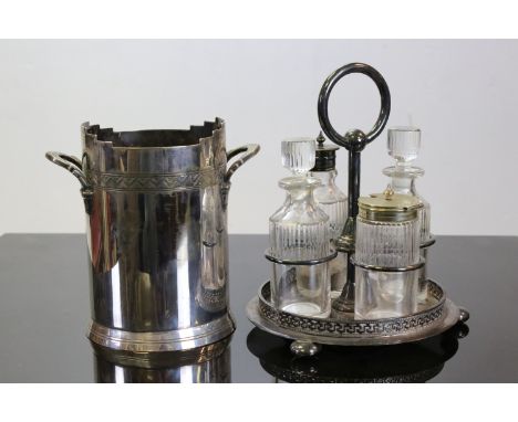 Art Deco Mappin &amp; Webb silver plated bottle stand &amp; a silver plated table cruet 