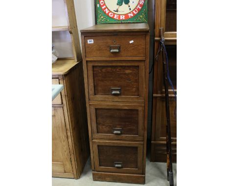 Early 20th century Oak Four Drawer Filing Cabinet with makers label ' R. Gonzalo ', 128cms high x 45cms wide x 68cms deep 