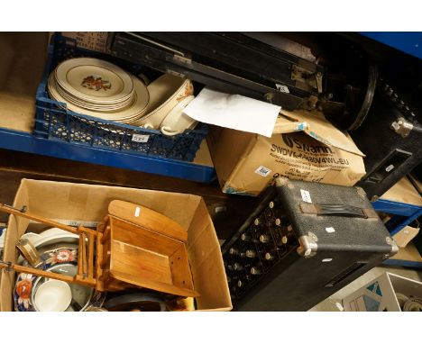 A large group of mixed collectables to include mixed Ceramics, figures, tripod and amplifier head units. 