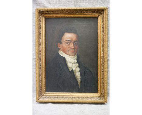 Oil Painting on Canvas Half Length Portrait of a Georgian Gentleman, 60cms x 42cms, gilt framed 