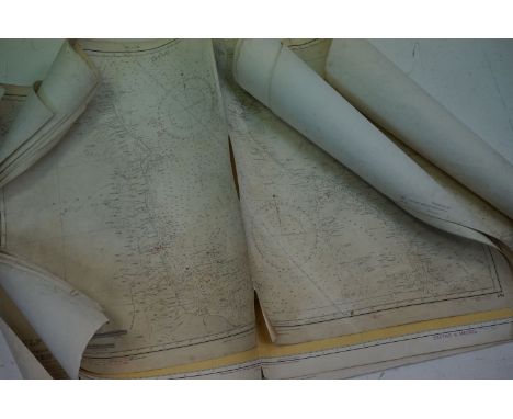 A collection of six vintage sea charts from the ship "Demetrious". 