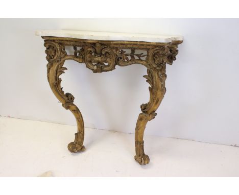 19th century Louis XV style French Giltwood and Gesso Console Table with Marble Top, 91cms wide x 88cms high 