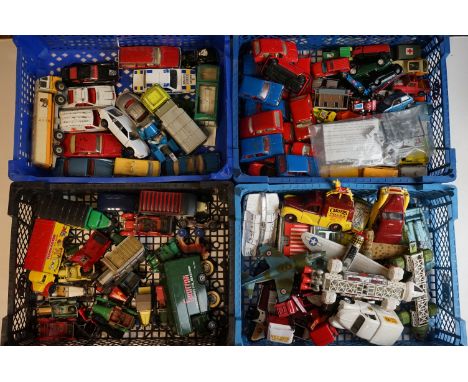 A large collection of vintage play worn die cast vehicles to include Corgi and Dinky examples. 
