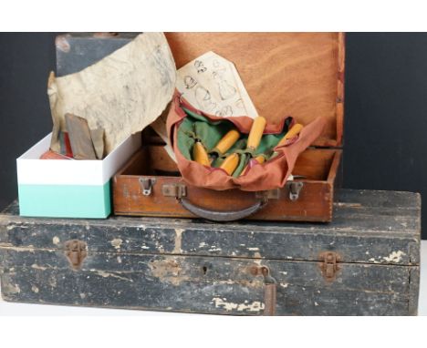 A collection of mainly vintage carpenters tools contained within boxes. 