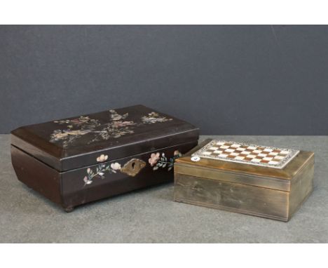 Two vintage boxes to include a horn and a lacquerware example. 