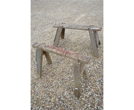 Two vintage wooden trestles. 