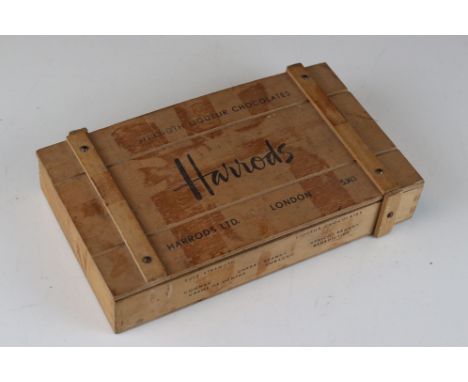 Advertising - Vintage Wooden Harrods of London ' Full strength liqueur chocolate ' Box / Crate 