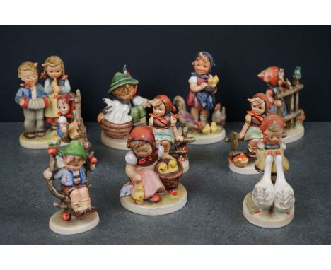 Collection of Ten Goebel Hummel Figures Groups including Apple Tree Boy, Apple Tree Girl,  Signs of Spring, Feeding Time, Chi