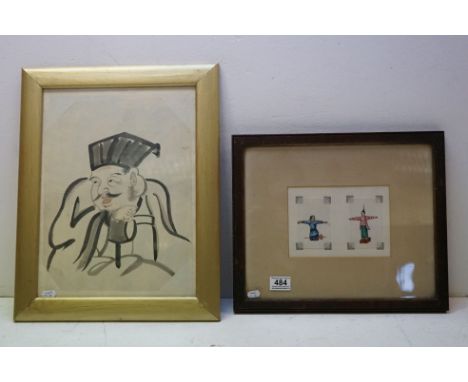 19th century, a pair of Chinese watercolours depicting punishment methods, together with a watercolour portrait of a nobleman