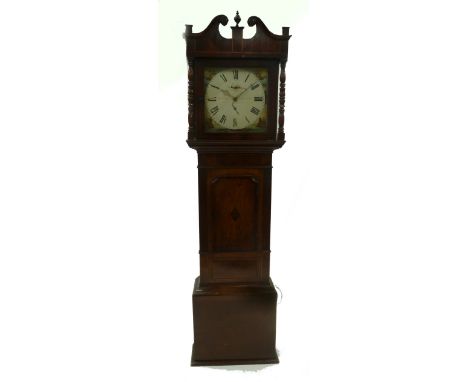 LATE EIGHTEENTH CENTURY OAK AND MAHOGANY LONGCASE CLOCK, signed Scales, Kendal, the 14" painted Roman dial with subsidiary di