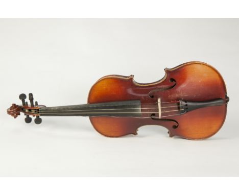 20th CENTURY CZECHOSLOVAKIAN VIOLIN 'COPY OF A STRADIVARIUS' with 14 1/4" (62cm) two piece back  with CHINESE BOW, in case an