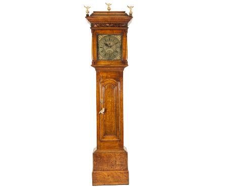 LATE EIGHTEENTH CENTURY OAK LONGCASE CLOCK, SIGNED RICH RICHARDSON, the 12" brass dial wit slender engraved border, subsidiar