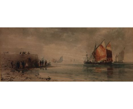 T. B. HARDY (19th Century English School) WATERCOLOUR DRAWING Harbour scene with figures and boars Signed and dated 1884 ? 5 
