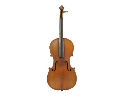 20th CENTURY GERMAN VIOLIN LABELLED 'MANUFACTURED IN BERLIN, SPECIAL COPY OF ANTONIUS STRADIVARIUS' with two piece 14 1/4" ba