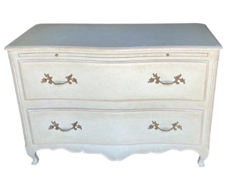 A contemporary eau de nil painted Louis XV style serpentine commode by Julian Chichester The rectangular moulded top above a 