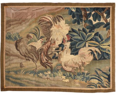A tapestry panel depicting cockerels, Flemish, circa 1680
92cm x 114cm

Provenance:
Joanna Booth Antiques, London

