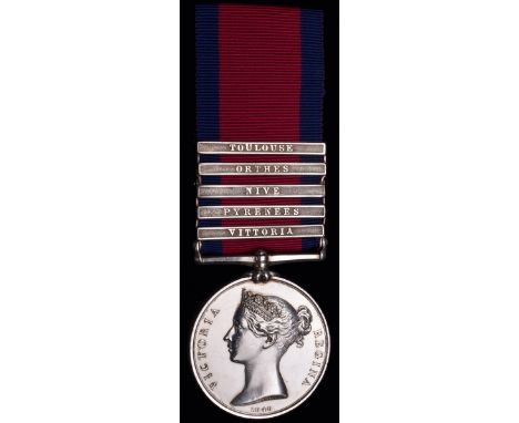 Military General Service, 1793-1814, 5 clasps, Vittoria, Pyrenees, Nive, Orthes, Toulouse (J. Eden, Lieut 71st Foot), once li