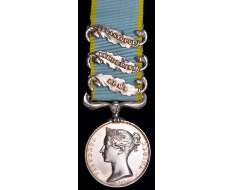Crimea, 1854-56, 3 clasps, Alma, Inkermann, Sebastopol (Capt R. L. Lye. 20th Regt.), officially impressed, lightly polished w
