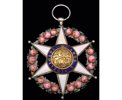 Brazil, Order of the Rose, Commander’s neck badge (without crown), in silver and enamels with gold and blue enamel centre, wi