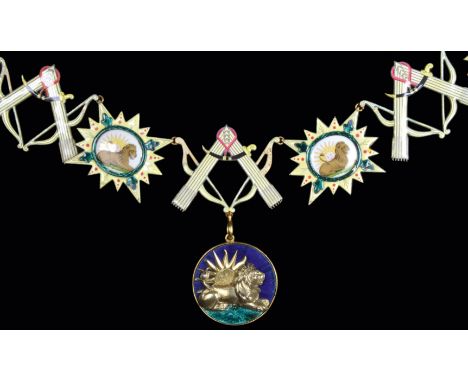 Iran, Persian Empire, The Royal Persian Order of the Lion and the Sun, an early Collar Chain and Collar Badge, of Persian man