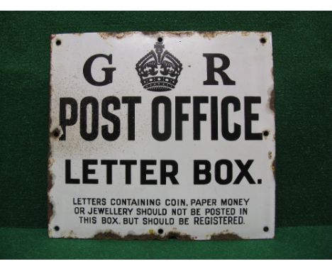 Rare enamel sign for GR Post Office Letter Box, Letters Containing Coin, Paper Money or Jewellery Should Not Be Posted In Thi