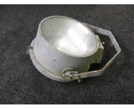 Large side swivel mounted, possibly Naval search light - 17" in dia x 12" deep with removable convex back, battleship grey ov