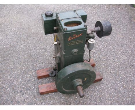 Lister D 1.5hp hoper cooled stationary engine mounted on two wooden skids, this is an older restoration, Series No. 2370DHZ w