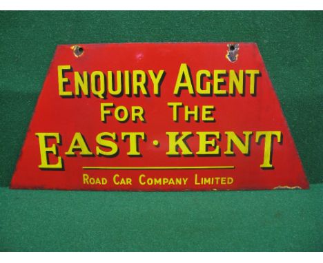 Double sided enamel hanging sign Enquiry Agent For The East Kent Road Car Company Limited, yellow letters with black shading 