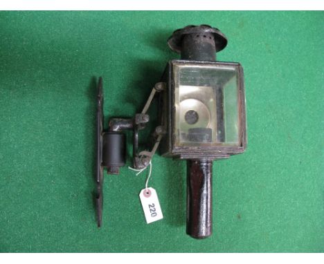 Coach side/rear lamp with bevelled glass and sprung hinge fitting, currently attached to a wall mounting bracket - 14" overal