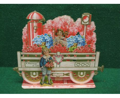 Dimensional Valentine, inscribed To My Valentine and formed as an open railway carriage laden with pink and blue bouquets of 