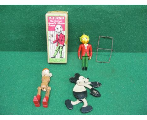 Luntoy, boxed articulated metal Mr Turnip puppet By Arrangement With Miss Joy Laurey And The BBC together with a wooden one d