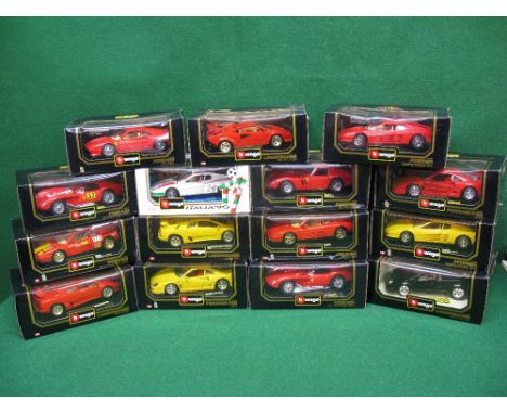 Burago, fifteen 1:18 scale models of Ferrari's and Lamborghini's, all boxed