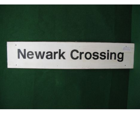 1960's/1970's black and white aluminium British Railway sign for Newark Crossing where two standard gauge lines cross on the 