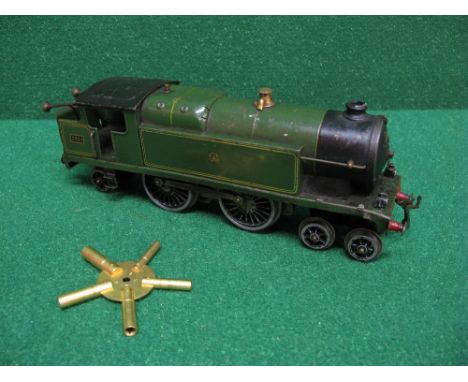 Hornby O gauge, 1930's tinplate clockwork No. 2 4-4-2 tank locomotive in green with GWR Shirt Button logo on side tanks No. 2