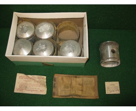 Six Hepolite pistons for a six cylinder Morris engine with packing paperwork labelled ENDH W 42